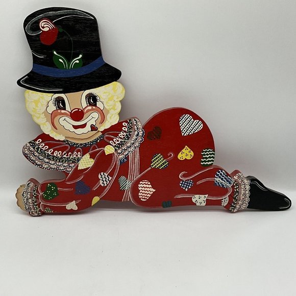 Vintage Hand Crafted Set of 2 Wood Cut Out Clown Wall Decor MCM Collectible - Picture 6 of 16